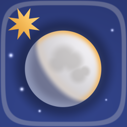 The Kaal app icon: a lit moon beside a marigold eight-pointed
              star, on a night-blue tile.